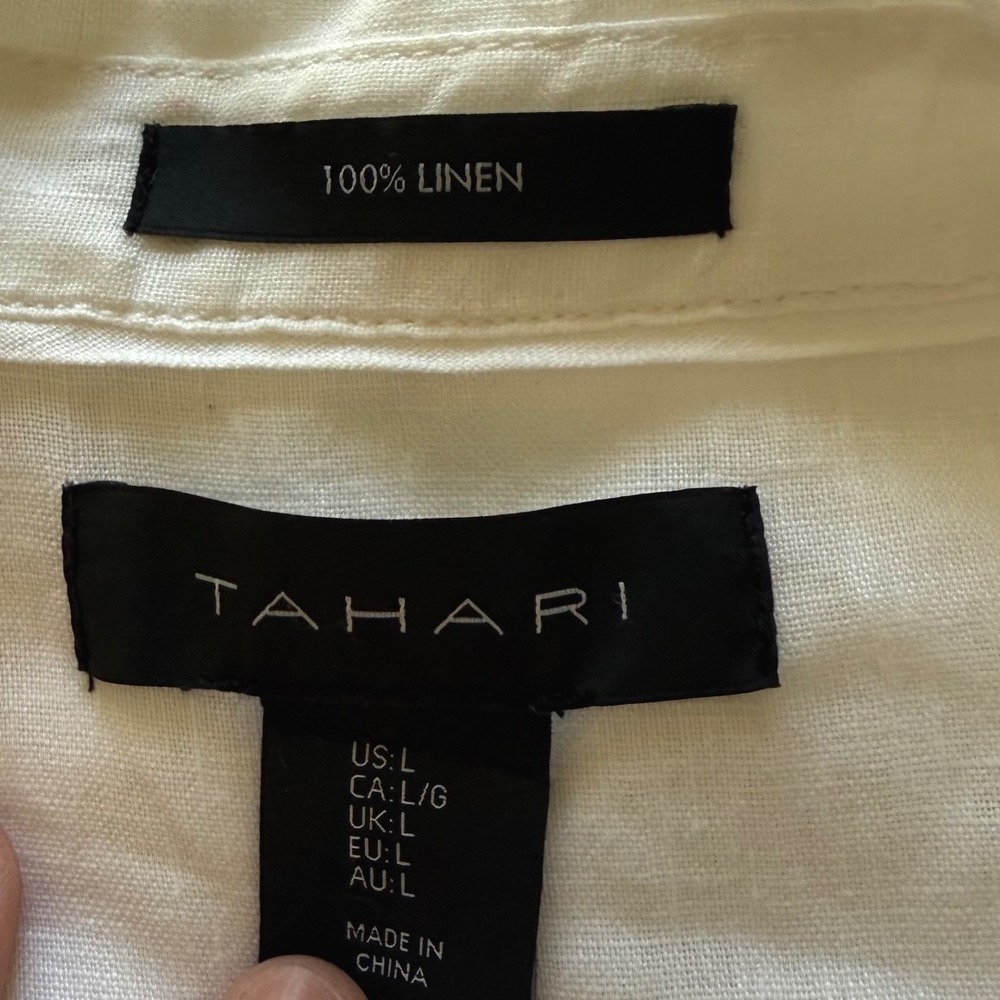 Quiet Luxury Linen Button Down Tunic Shirt White Long Sleeve‎ Oversized Tahari L - Picture 6 of 6